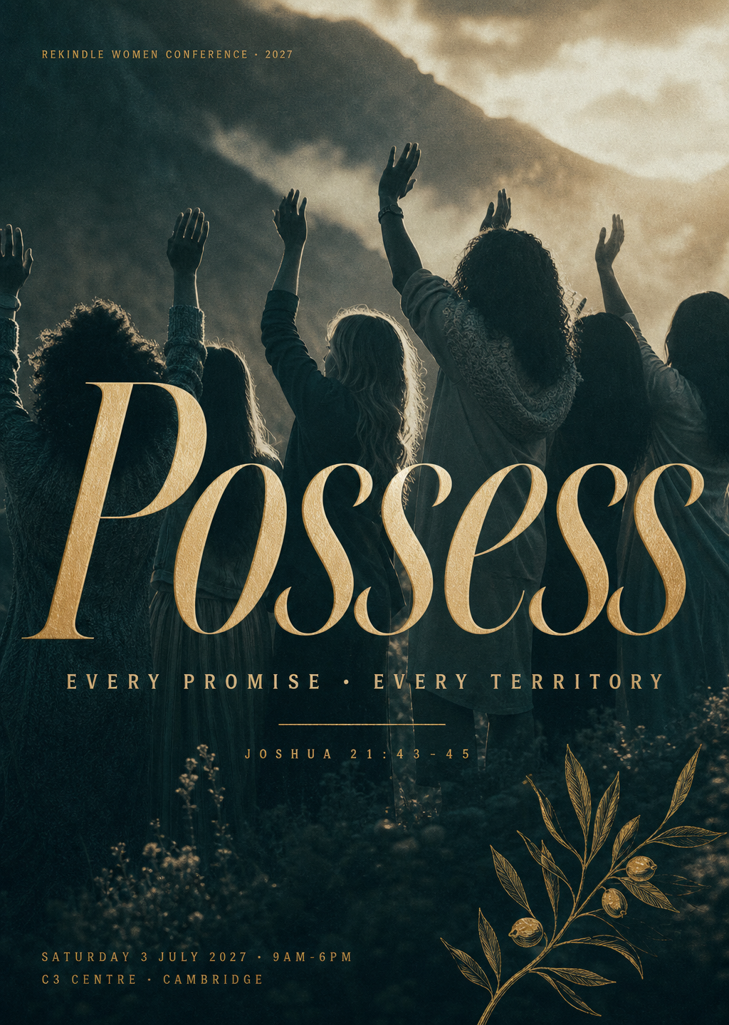 Possess, Rekindle Women Conference 2027, Every Promise Every Territory, Saturday 3 July 2027, C3 Centre Cambridge, invitation flyer